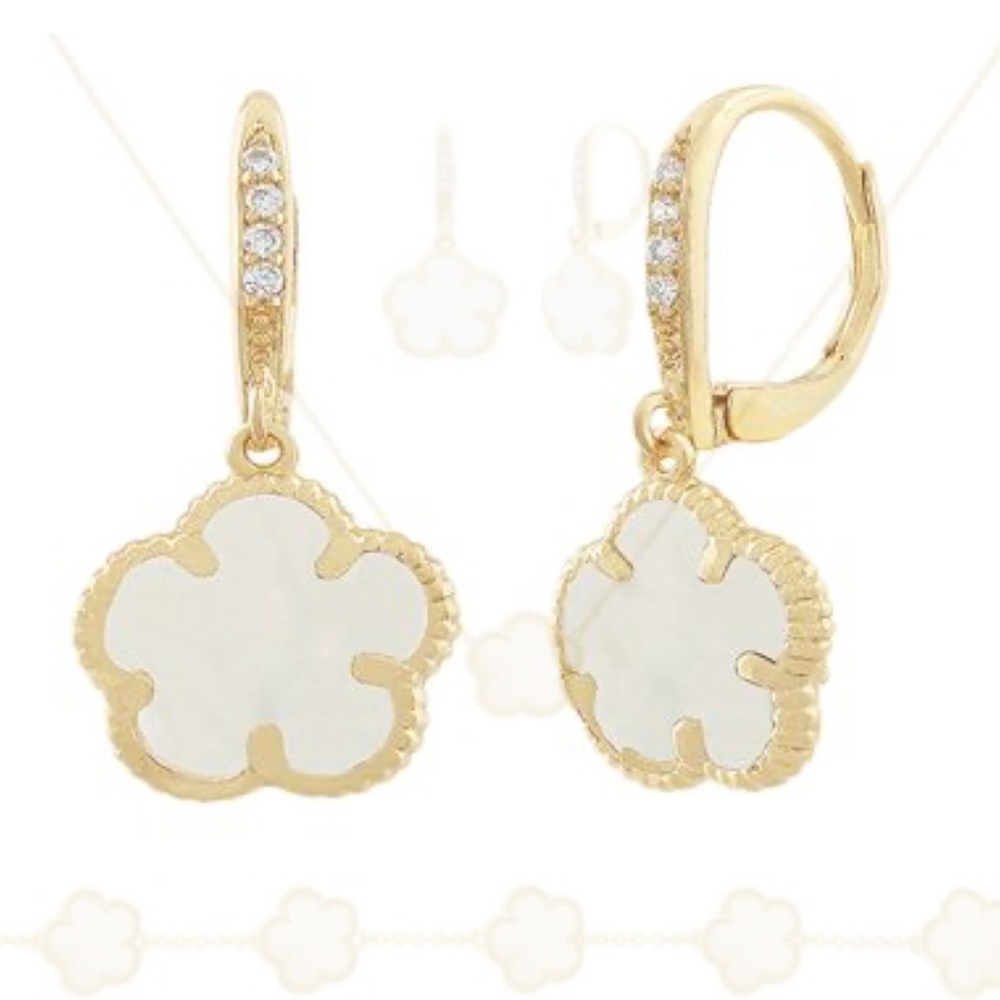 JANKUO Flower 14K Goldplated with mother of pearl & CZ Hoop Earrings …